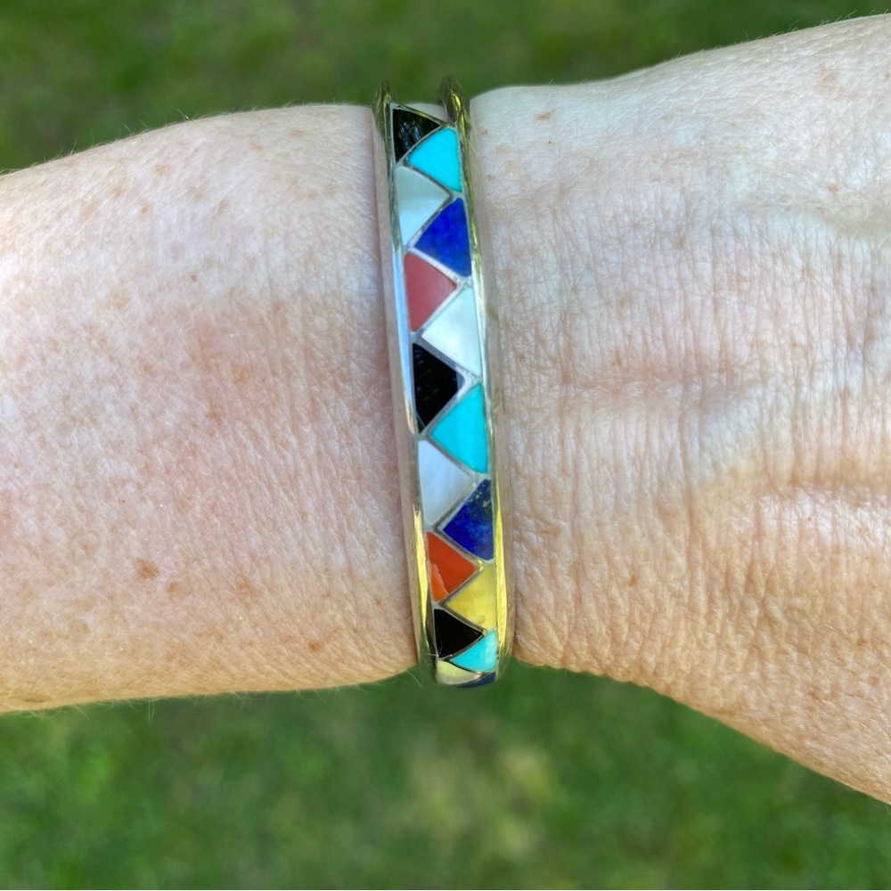 ZUNI ARTISANS M & L KALLESTEWA MLK STERLING SILVER VINTAGE INLAY CUFF BRACELET